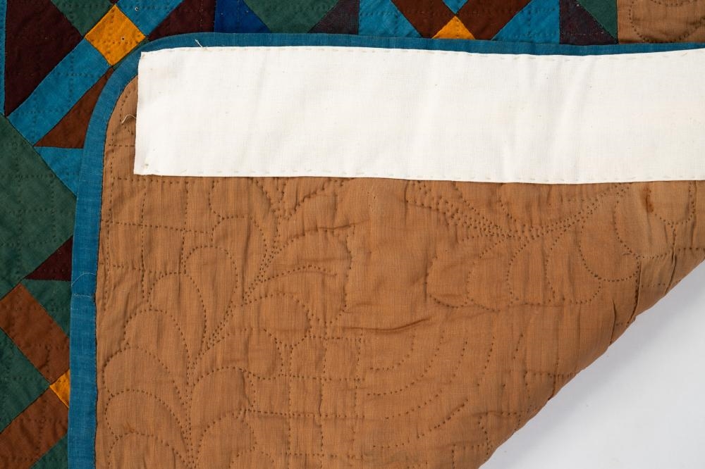 Artwork by Amish, CROSS IN A BLOCK QUILT, Made of Cotton