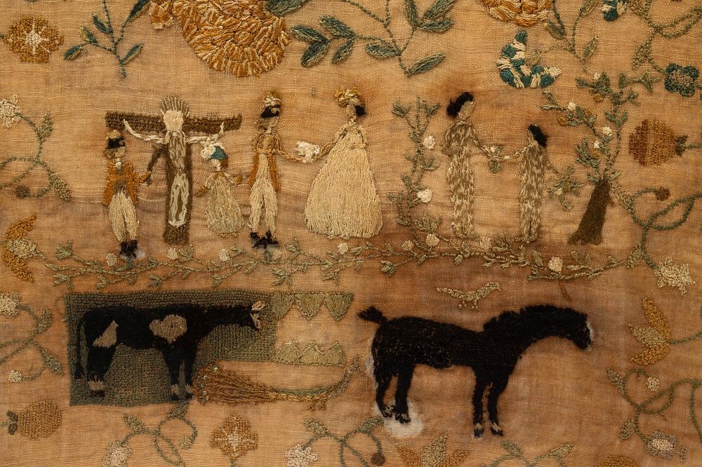 Artwork by Mary Smelt (american OR English), NEEDLEWORK SAMPLER, DATED 1802, Made of Silk On Linen