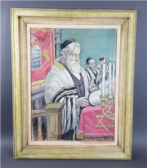 Rabbi in Synagogue Reading the Torah - Samuel Cahan
