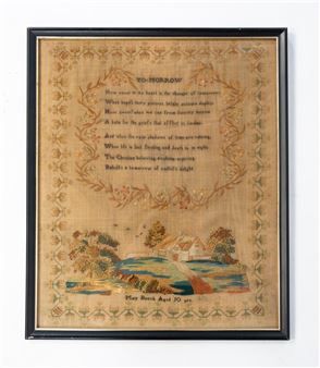 NEEDLEWORK SAMPLER WITH COTTAGE - Mary Bouche