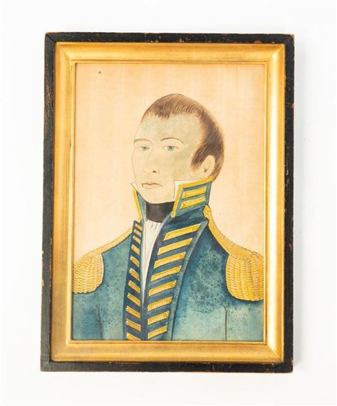 AMERICAN SCHOOL FOLK ART WATERCOLOR PORTRAIT OF A NAVAL OFFICER