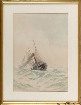 A steam/sail vessel at sea - Frederic Schiller Cozzens
