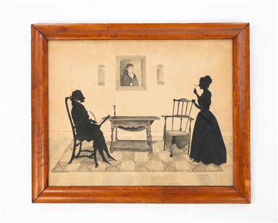 AMERICAN SCHOOL INK SILHOUETTE OF A DOMESTIC SCENE