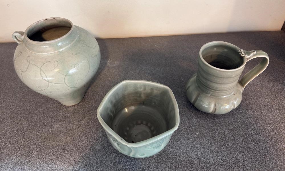 Artwork by Glenda Hoy, Vessels (3, Made of Celadon Glazed Ceramic