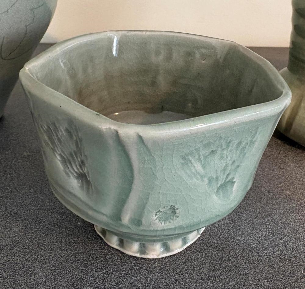 Artwork by Glenda Hoy, Vessels (3, Made of Celadon Glazed Ceramic