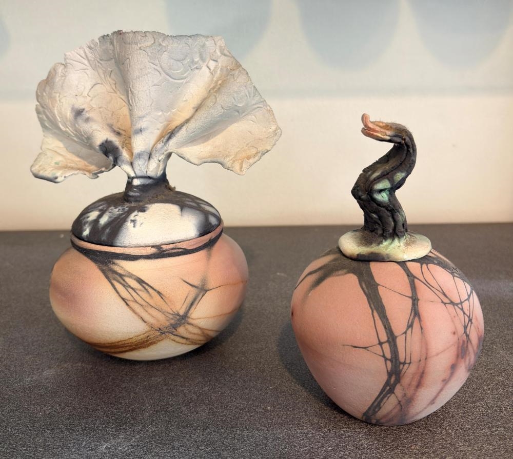 Artwork by Glenda Hoy, Lidded Pots (2, Made of Glazed Ceramic