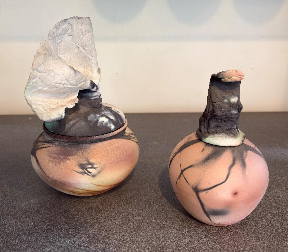 Artwork by Glenda Hoy, Lidded Pots (2, Made of Glazed Ceramic