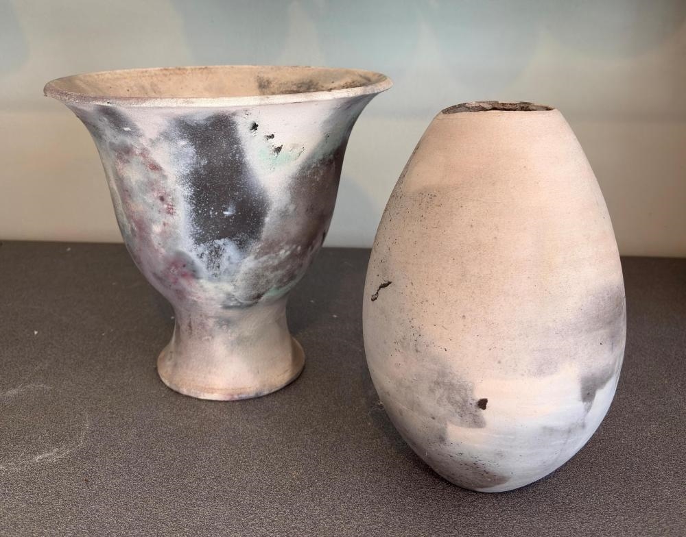 Artwork by Glenda Hoy, Vases (2, Made of Sawdust Fired Ceramic