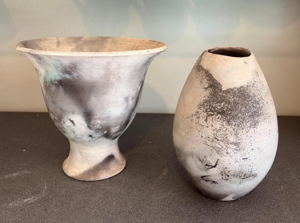 Artwork by Glenda Hoy, Vases (2, Made of Sawdust Fired Ceramic