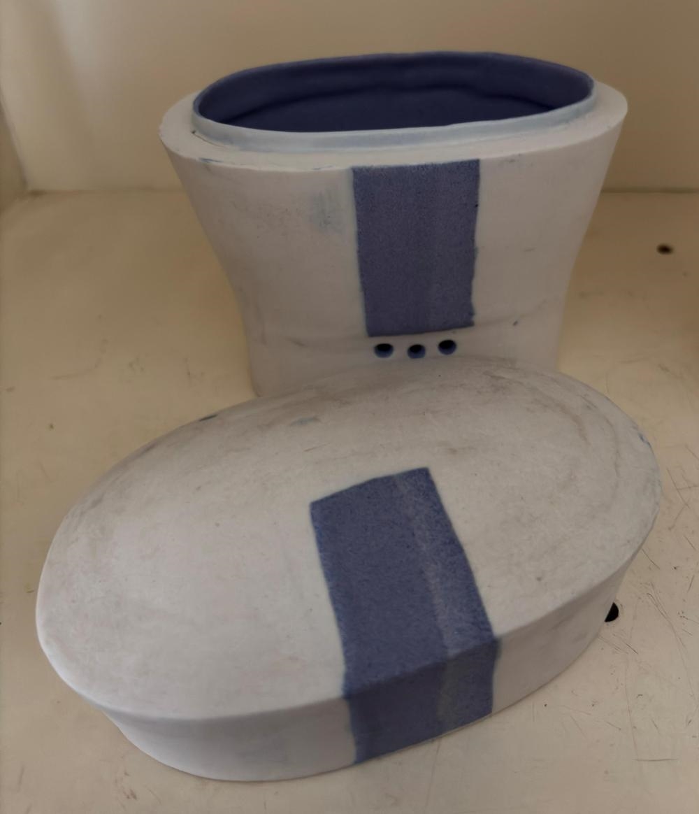 Artwork by Glenda Hoy, Lidded Vessel & Trumpet Vase, Made of Glazed Ceramic
