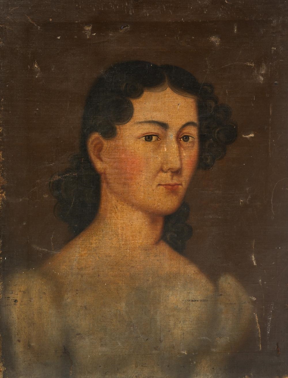 Artwork by American School, 19th Century, TWO AMERICAN SCHOOL OIL ON CANVAS PORTRAITS OF A GENTLEMAN AND LADY, Made of Oil On Canvas