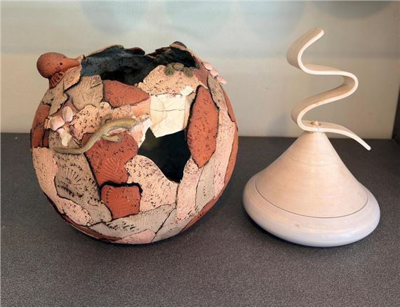 Lidded Bowl, Swirl Finial & Bowl Vase by Glenda Hoy