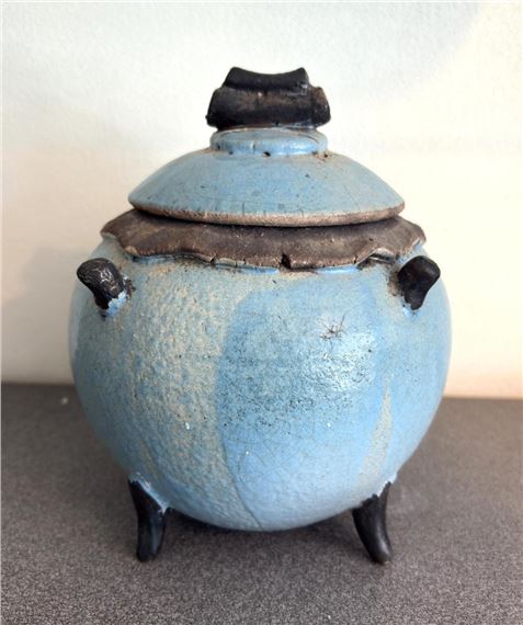 Blue Lidded Pot by Glenda Hoy