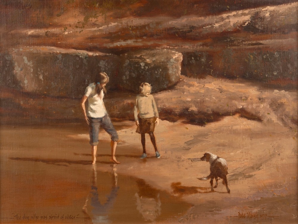 Artwork by Dale Marsh, The Dog Who Was Afraid Of Water, Made of Oil On Board