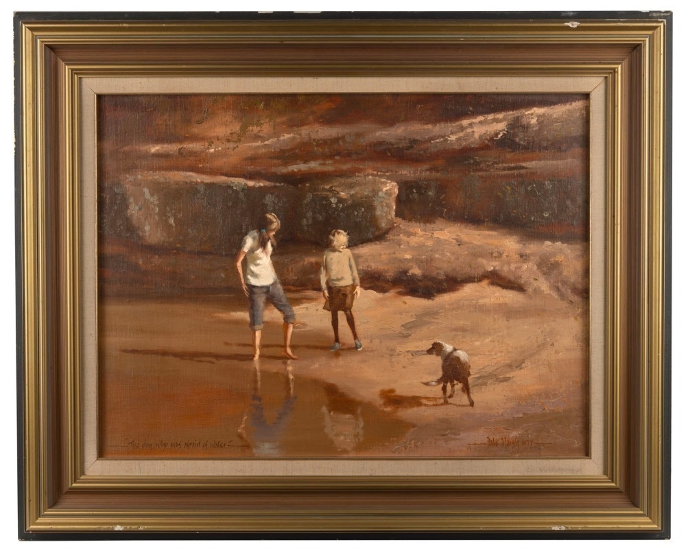 Artwork by Dale Marsh, The Dog Who Was Afraid Of Water, Made of Oil On Board