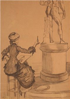 Femme dessinant d’après une sculpture - Charles Paul Renouard
