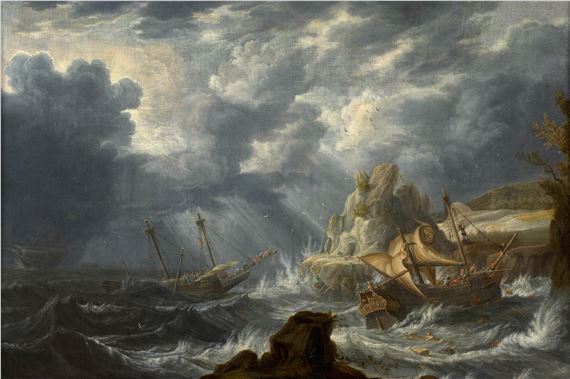 Scène de naufrage sur un rivage rocheux - Bonaventura Peeters I