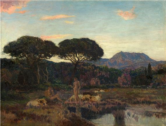 Marie Auguste Emile René Menard | Paysage idyllique avec bergers et ...