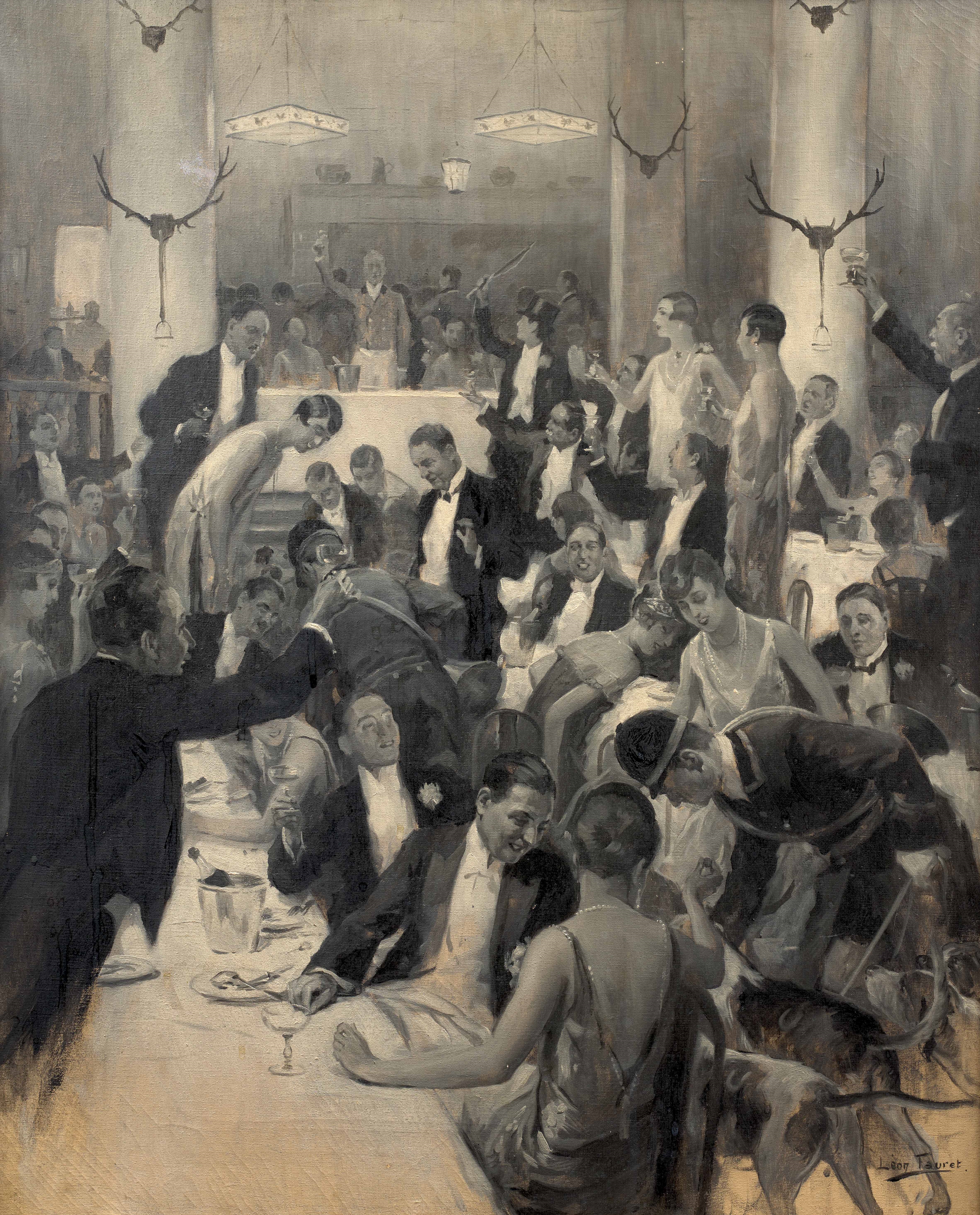 Artwork by Jean Joseph Léon Fauret, Le toast du dîner de chasse, Made of oil on canvas