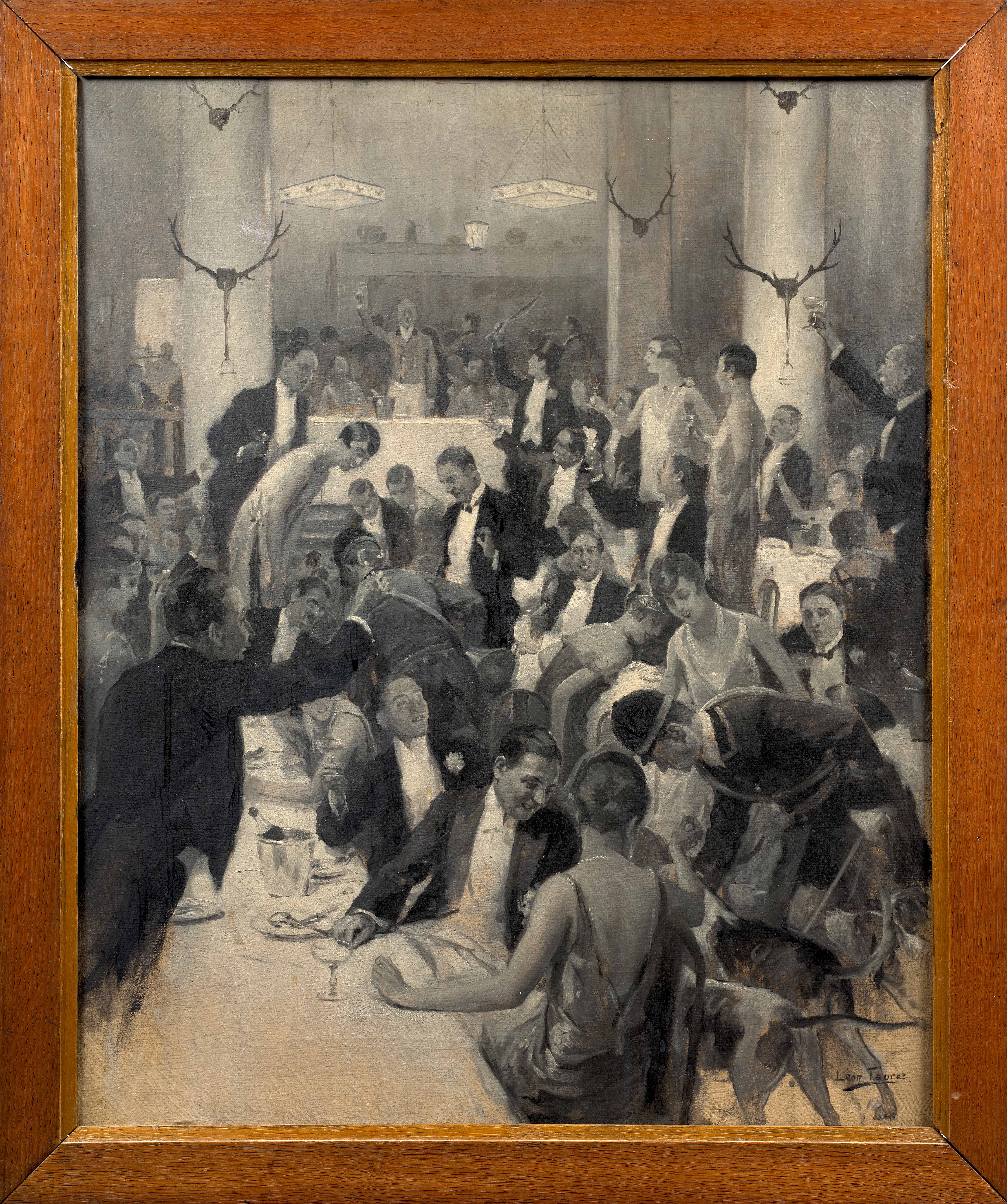 Artwork by Jean Joseph Léon Fauret, Le toast du dîner de chasse, Made of oil on canvas