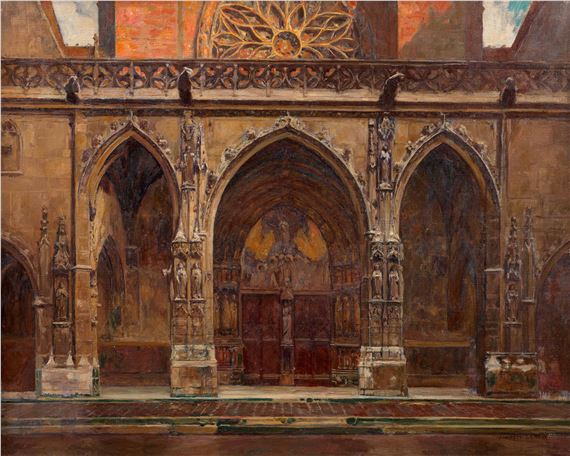 Le portail de l'église Saint Germain l'Auxerrois, Paris by Jules Marie Auguste Leroux