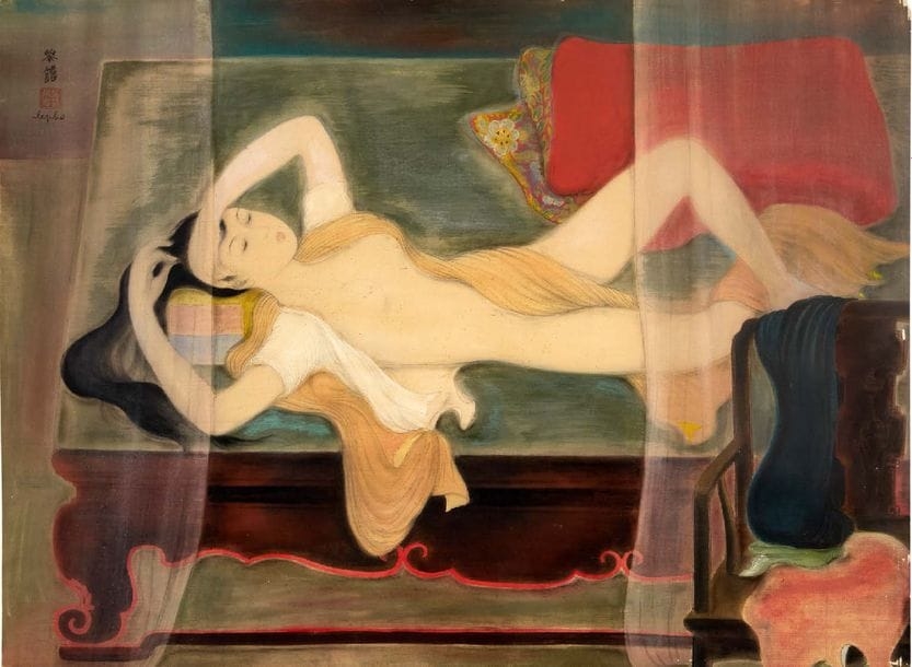 Artwork by Lê Ph?, La femme nue, Made of Ink And Color On Silk