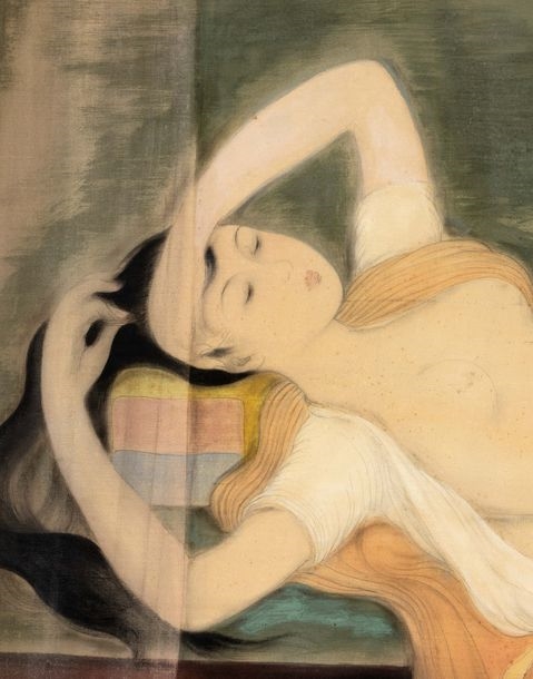 Artwork by Lê Ph?, La femme nue, Made of Ink And Color On Silk