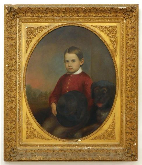 Portrait of one of the Savery children with his dog by Bass Otis