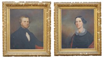 Portraits: Gentleman in a dark coat;  A young woman with lace collar and brooch pin  (Possibly Savery’s wife) - Bass Otis