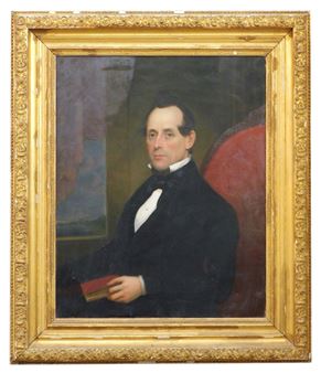 Portrait of a Savery gentleman holding a book with window in the background - Bass Otis