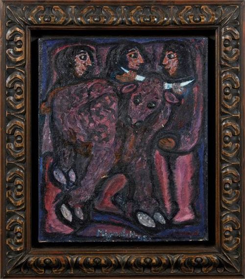 Three figures and a bull - Miguel Hernandez