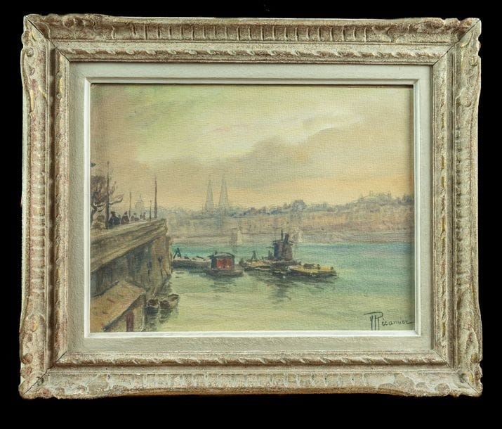 Artwork by Yvonne Récamier, Lyon, La Saône and the steeples of Saint-Nizier, Made of Watercolor