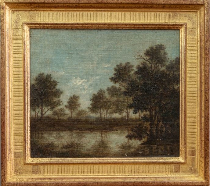 Artwork by Martha Ternand, Landscape with river and tall trees, Made of Oil On Canvas