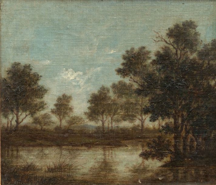 Artwork by Martha Ternand, Landscape with river and tall trees, Made of Oil On Canvas