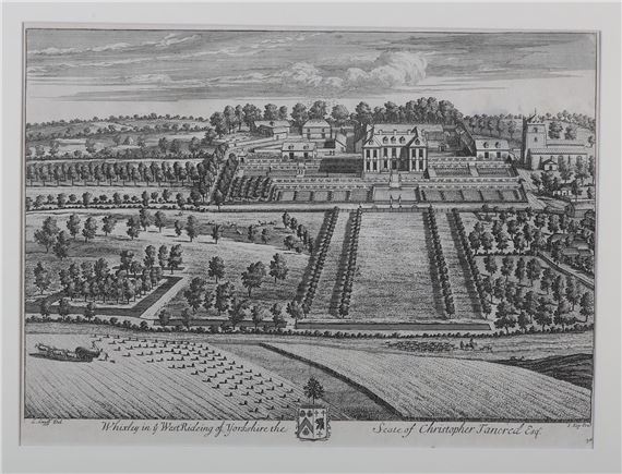 Whixley Hall, bird's eye view engraving of the Seat of Sir Christopher Tancred Esq by Johannes Kip, 1709