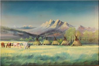 Morning at Camp Creek Camp - Clarence Basil Cuts-the-rope