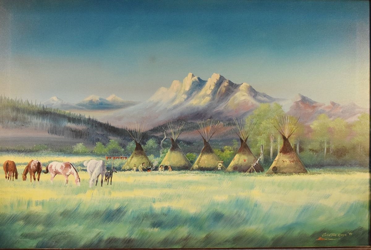 Artwork by Clarence Basil Cuts-the-rope, Morning at Camp Creek Camp, Made of Oil On Board