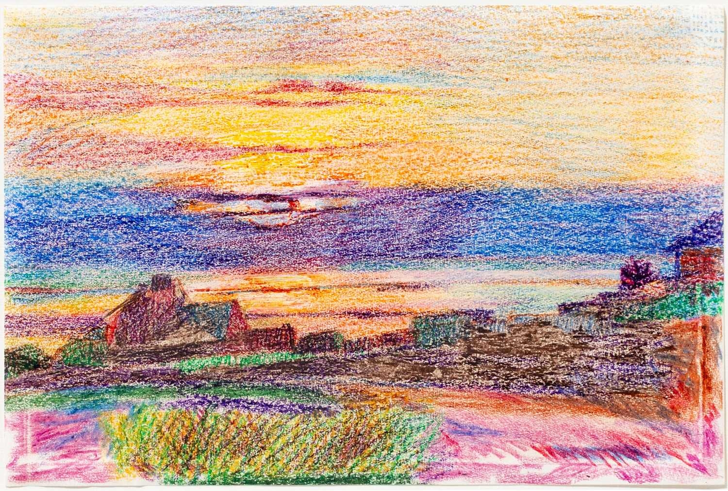 Artwork by Willem Grimm, Sonnenaufgang am Watt, Made of Ölkreide Und Pastell Auf Papier
