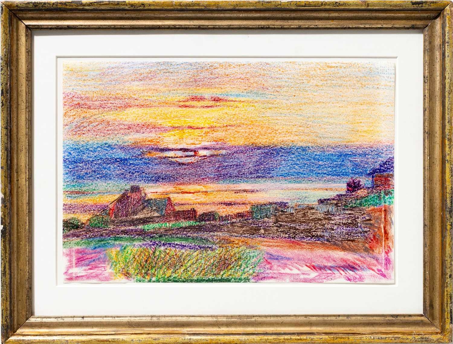 Artwork by Willem Grimm, Sonnenaufgang am Watt, Made of Ölkreide Und Pastell Auf Papier