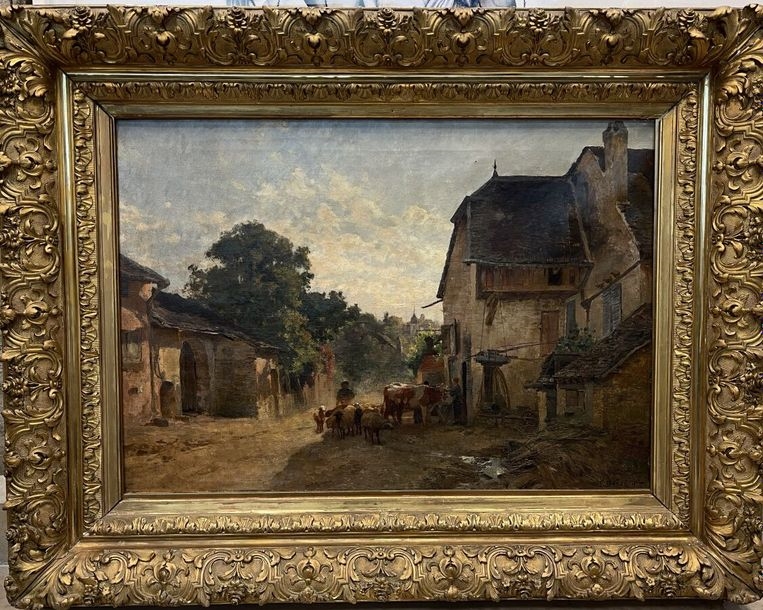 Artwork by Charles-Emile Dameron, Retour à la ferme, Made of oil on canvas