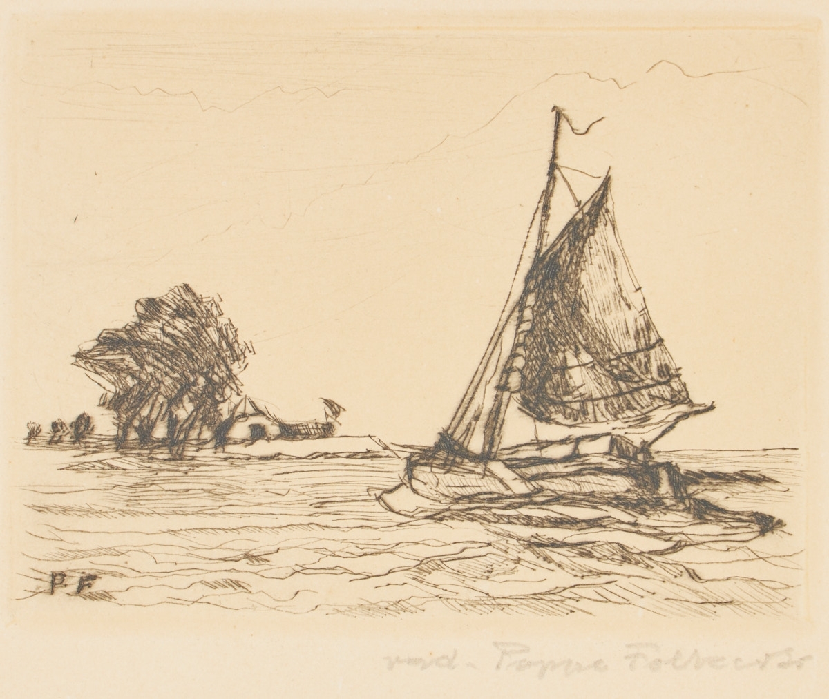 Artwork by Poppe Folkerts, Schiff im Sturm, Made of etching