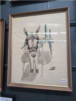 w/c painting of mule and cart - Diaz