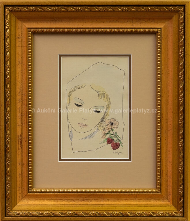 Artwork by Toyen, Dívka s jahůdkami, Made of colored zinograph on paper