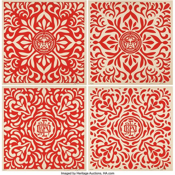 Japanese Fabric Pattern (Red) (four works)