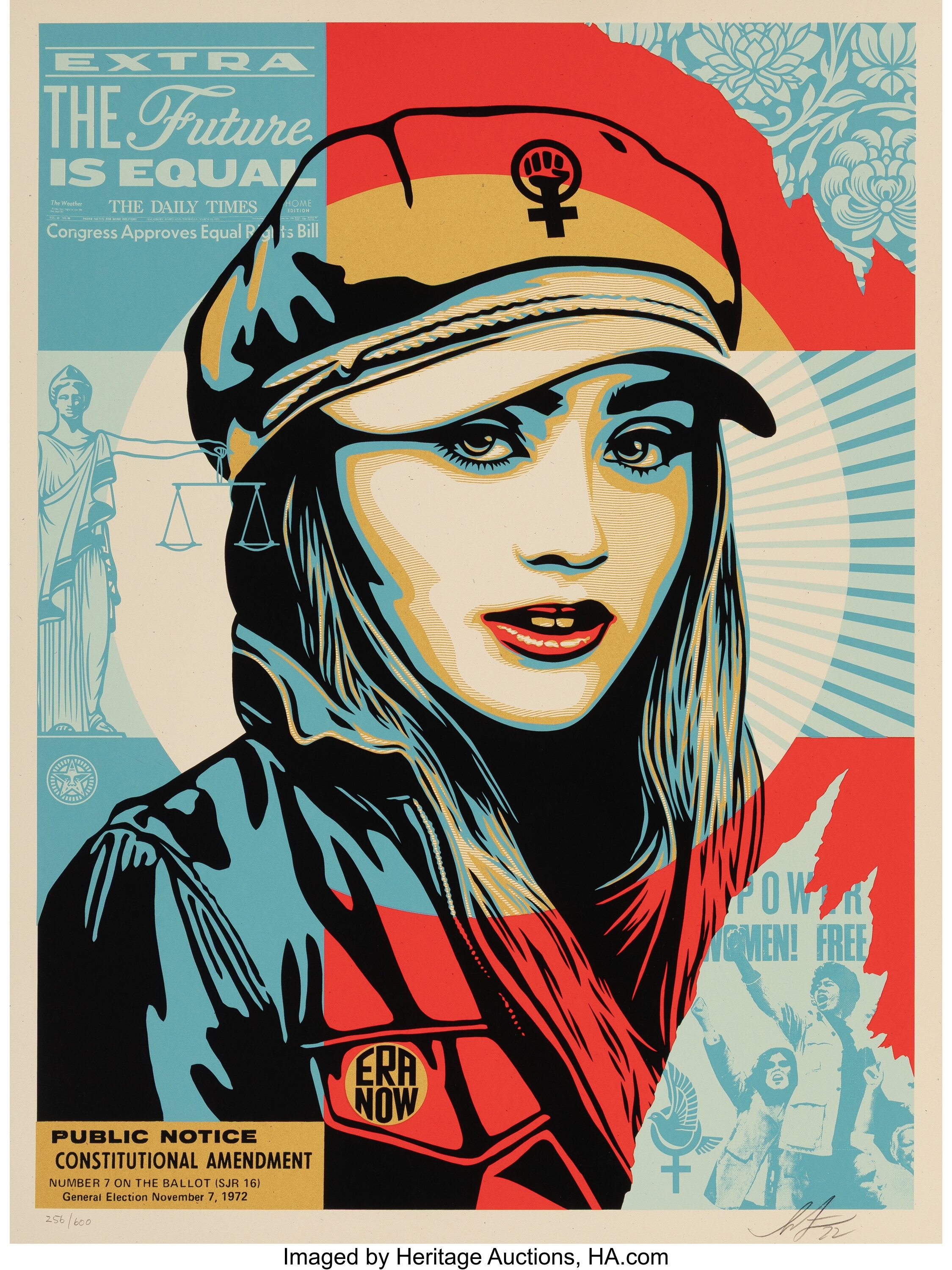 Artwork by Shepard Fairey, The Future Is Equal, Made of Screenprint in colors on Cream Speckletone paper