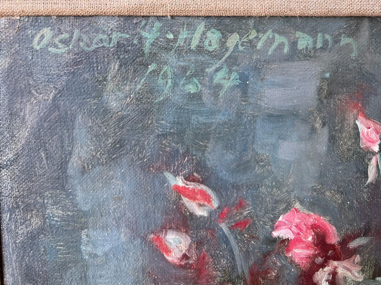 Artwork by Oskar H. Hagemann, Stilleben mit Rosen, Made of Oil / Cardboard