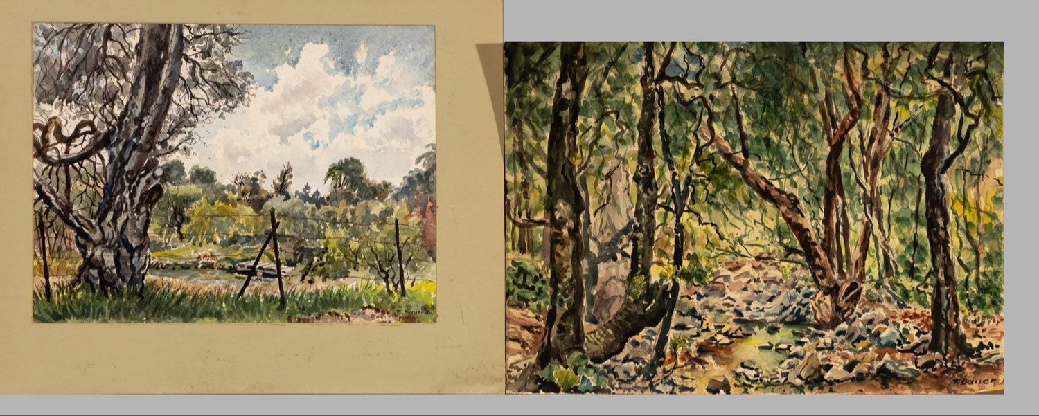 Artwork by Fred Bauer, collection of 8x watercolour on paper depicting various landscapes, signed and dated, various sizes and dates, unframed, (8, Made of Watercolour On Paper