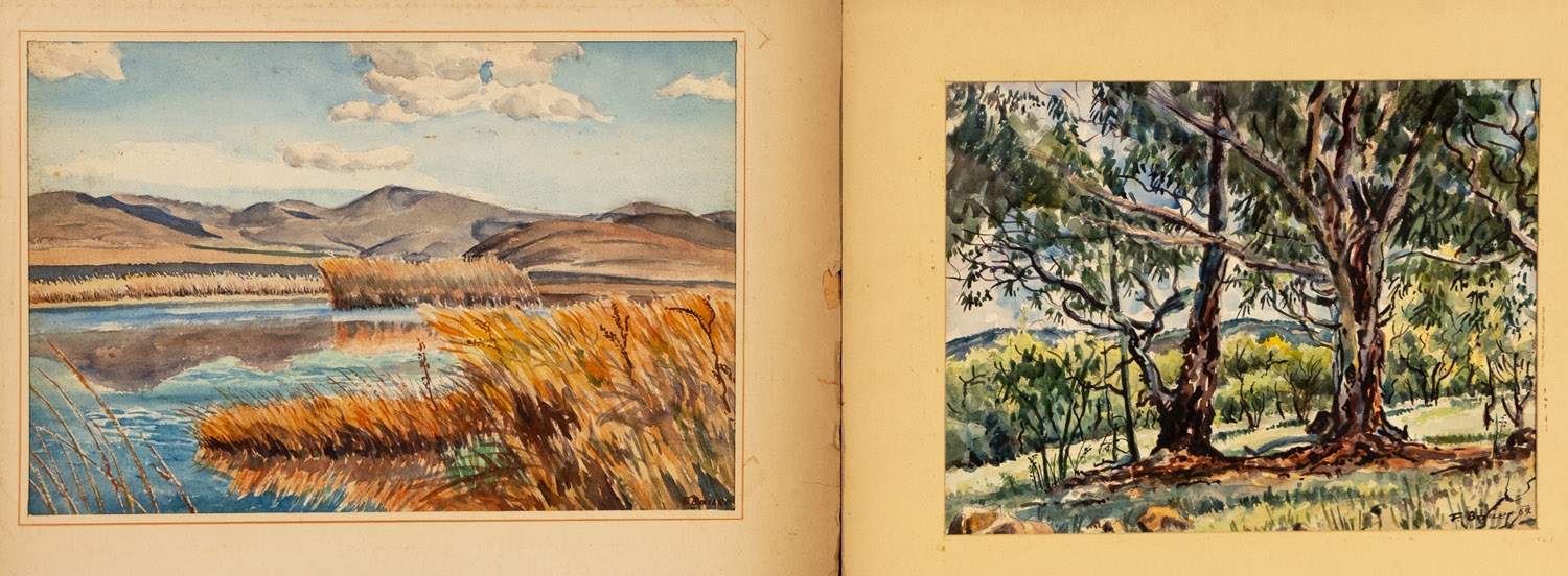 Artwork by Fred Bauer, collection of 8x watercolour on paper depicting various landscapes, signed and dated, various sizes and dates, unframed, (8, Made of Watercolour On Paper