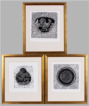 jar, plate and bowl, set of 3x linocuts on paper, signed, titled and numbered in pencil - John Findlay
