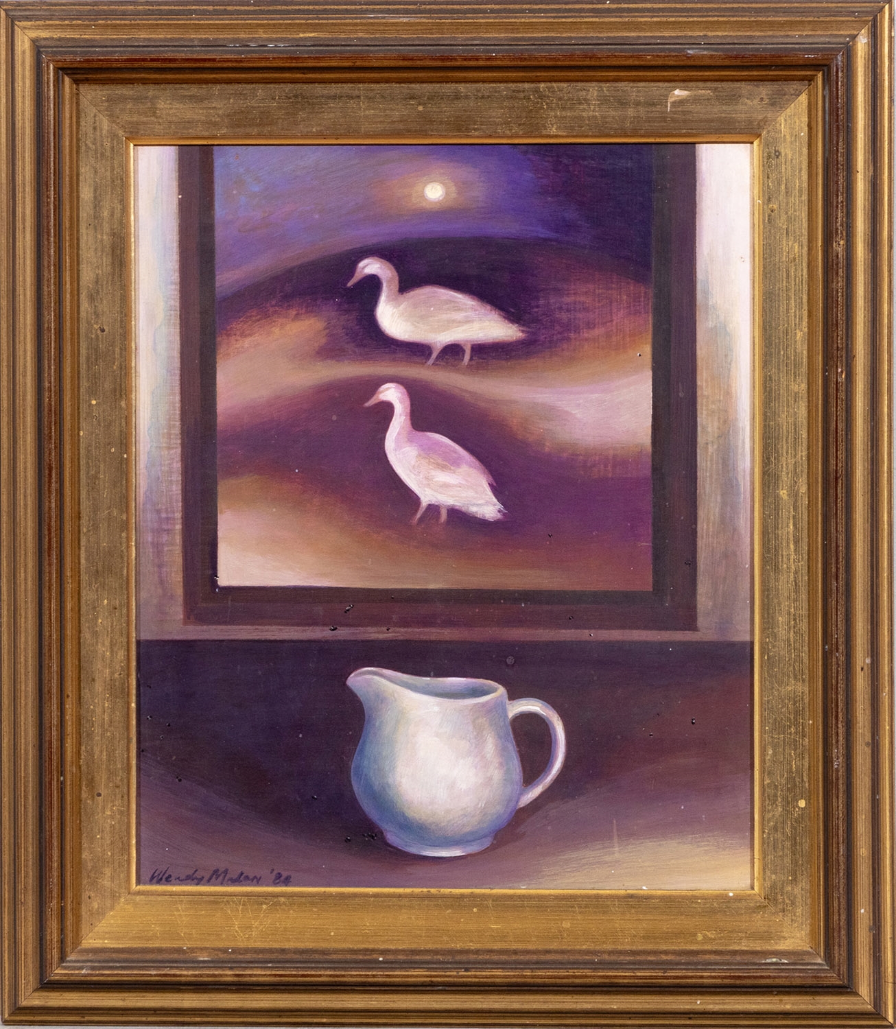 Artwork by Wendy Malan, ducks and jug, Made of Oil On Board